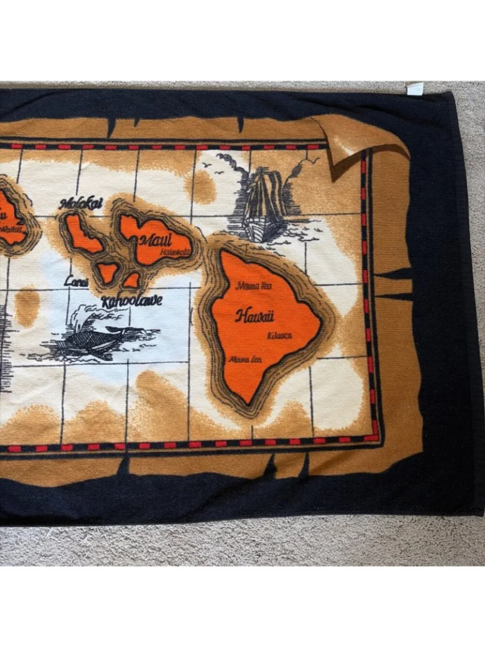 Vintage 90s Islands Of Hawaii Beach Towel Map Hibiscus Colorful Aloha 30X56''